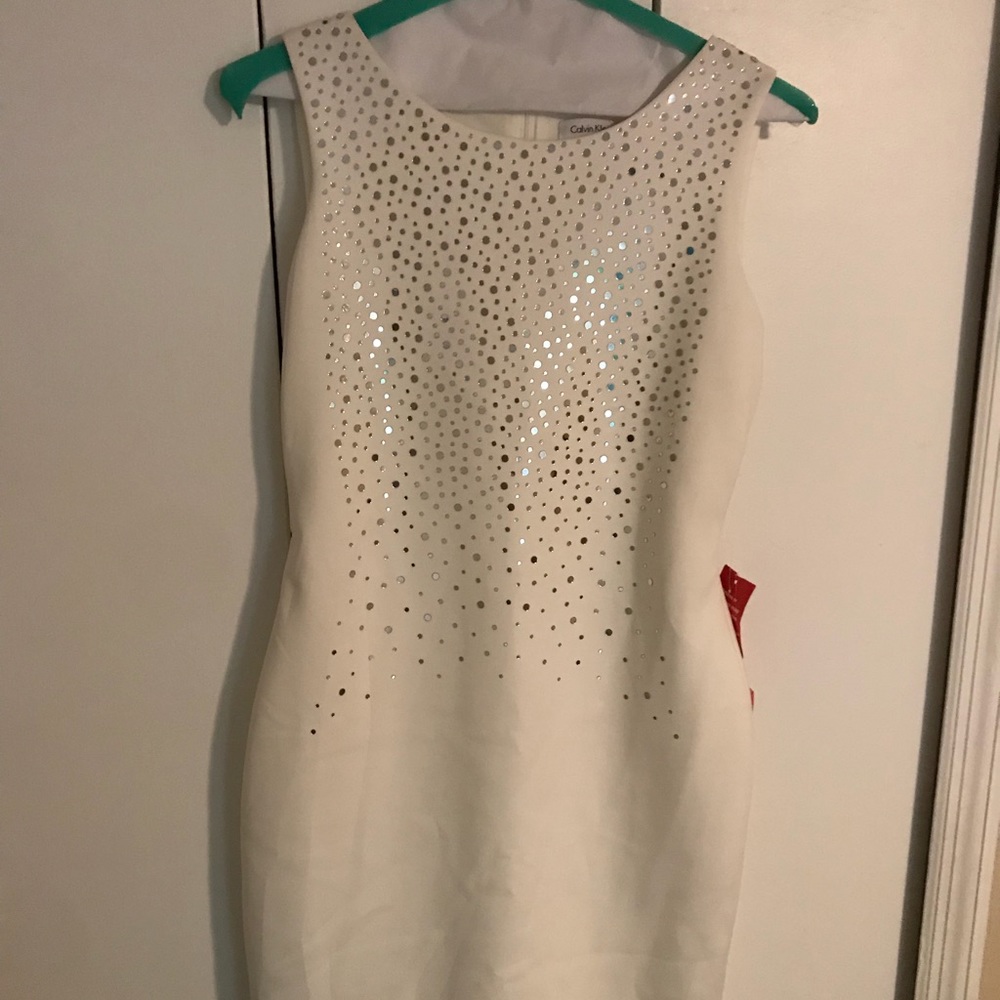 Calvin Klein White Sequin Short Dress Cocktail